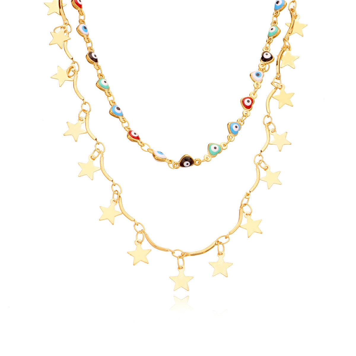 Multicolor Enamel & 18K Gold-Plated Star Eye Layered Station Necklace