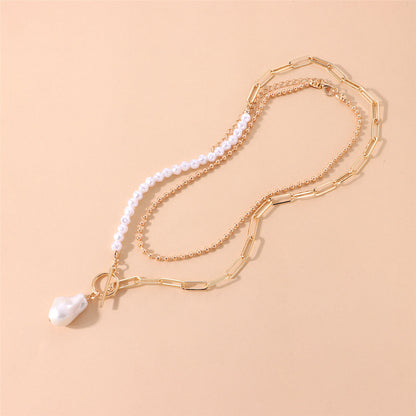 Pearl and 18K Gold-Plated Baroque Toggle Necklace Set, jewelry gift sets for women, everyday style, styled look