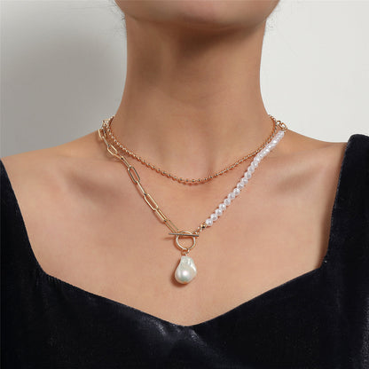 Pearl and 18K Gold-Plated Baroque Toggle Necklace Set, jewelry gift sets for women, everyday style, front view