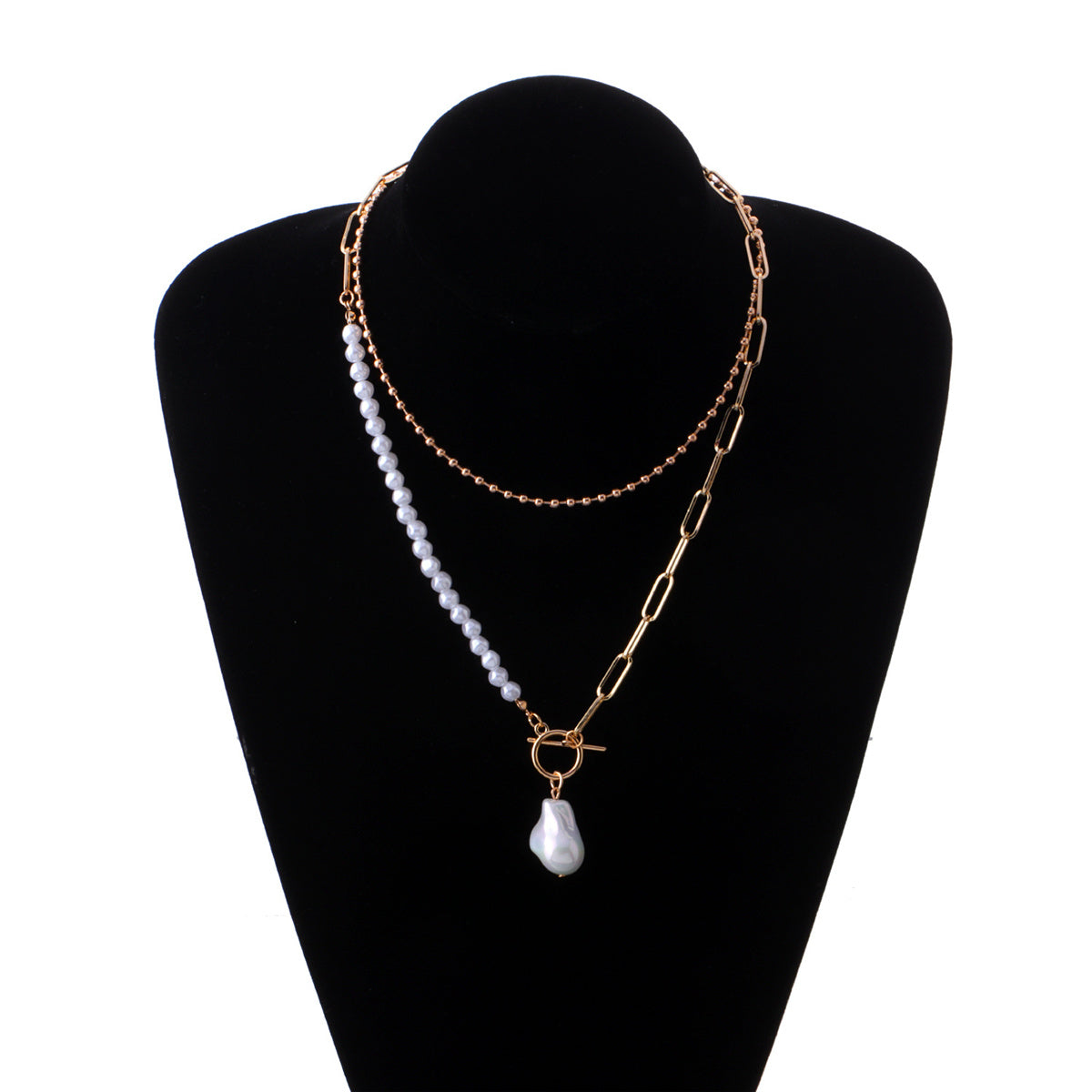 Pearl and 18K Gold-Plated Baroque Toggle Necklace Set, jewelry gift sets for women, everyday style, lifestyle look