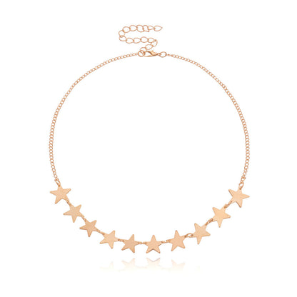 18K Gold-Plated Star Chain Statement Necklace, gold pendant necklace for women, botanical inspired, side view