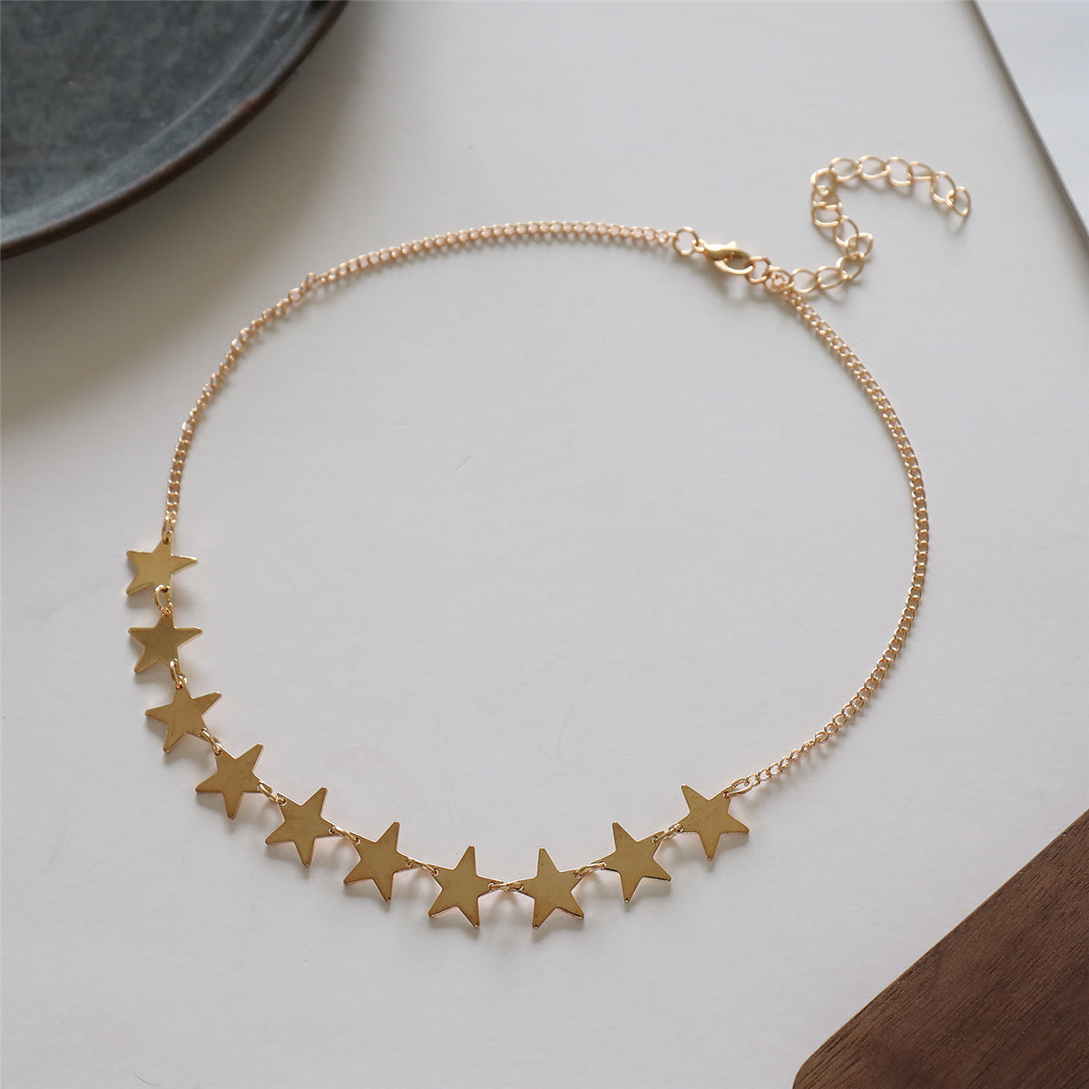 18K Gold-Plated Star Chain Statement Necklace, gold pendant necklace for women, botanical inspired, lifestyle look