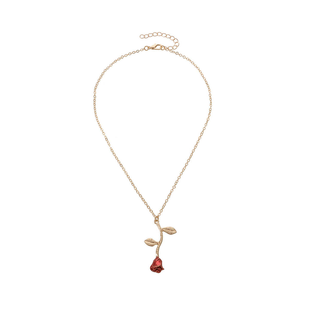 Red Enamel and 18K Gold-Plated Rose Pendant Necklace, gold pendant necklace for women, lifestyle look