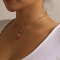 Red Enamel & 18K Gold-Plated Rose Pendant Necklace