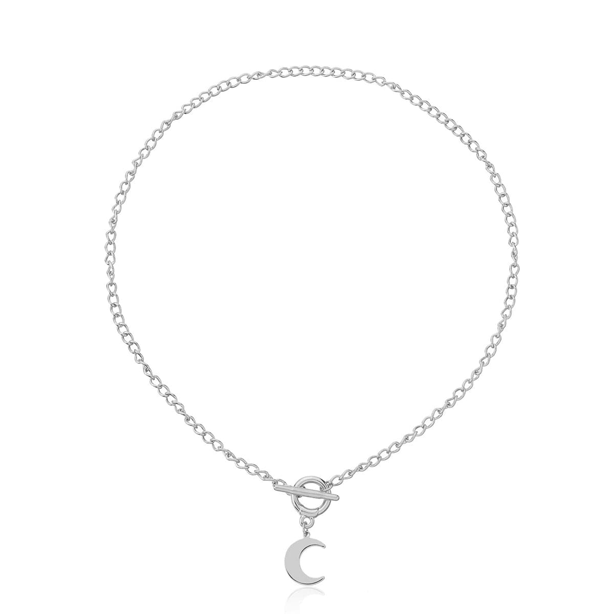 Silver-Plated Moon Pendant Necklace, silver pendant necklace for women, everyday style, front view