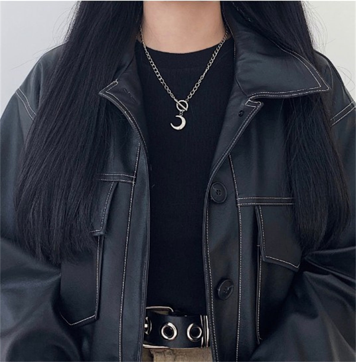 Silver-Plated Moon Pendant Necklace, silver pendant necklace for women, everyday style, detail close-up