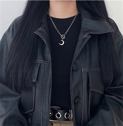 Silver-Plated Moon Pendant Necklace, silver pendant necklace for women, everyday style, detail close-up