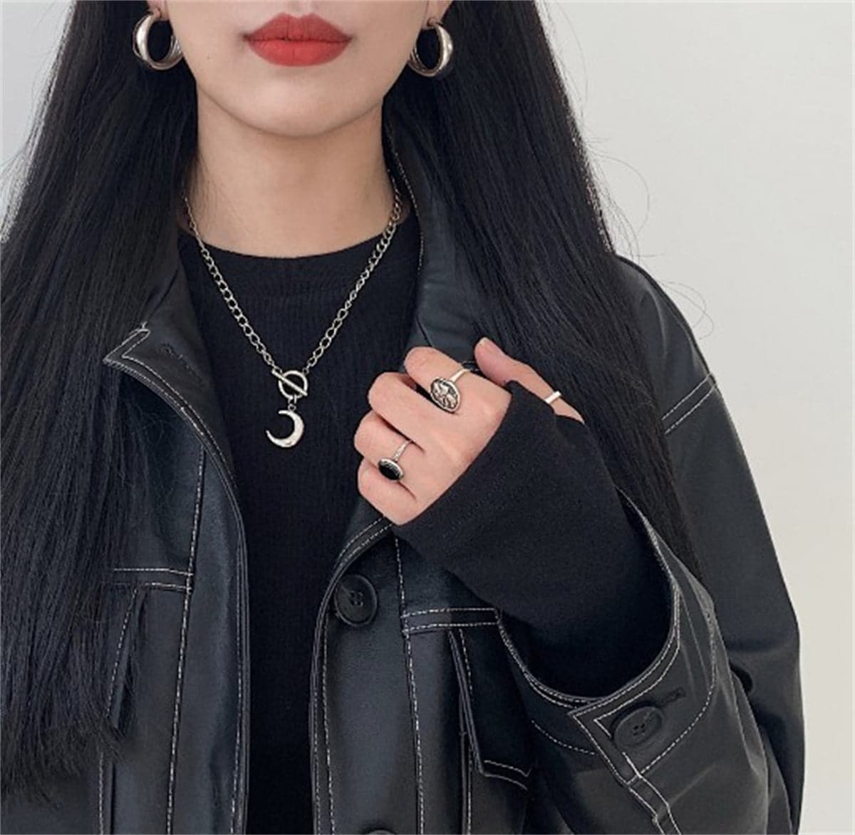 Silver-Plated Moon Pendant Necklace, silver pendant necklace for women, everyday style, side view