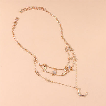 Cubic Zirconia and 18K Gold-Plated Star Moon Layered Pendant Necklace, gold pendant necklace for women, styled look