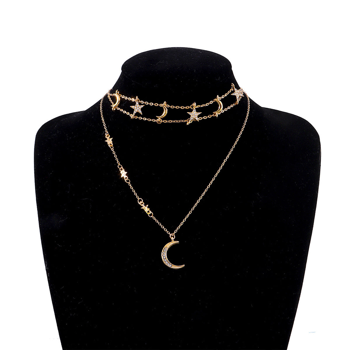 Cubic Zirconia and 18K Gold-Plated Star Moon Layered Pendant Necklace, gold pendant necklace for women, lifestyle look