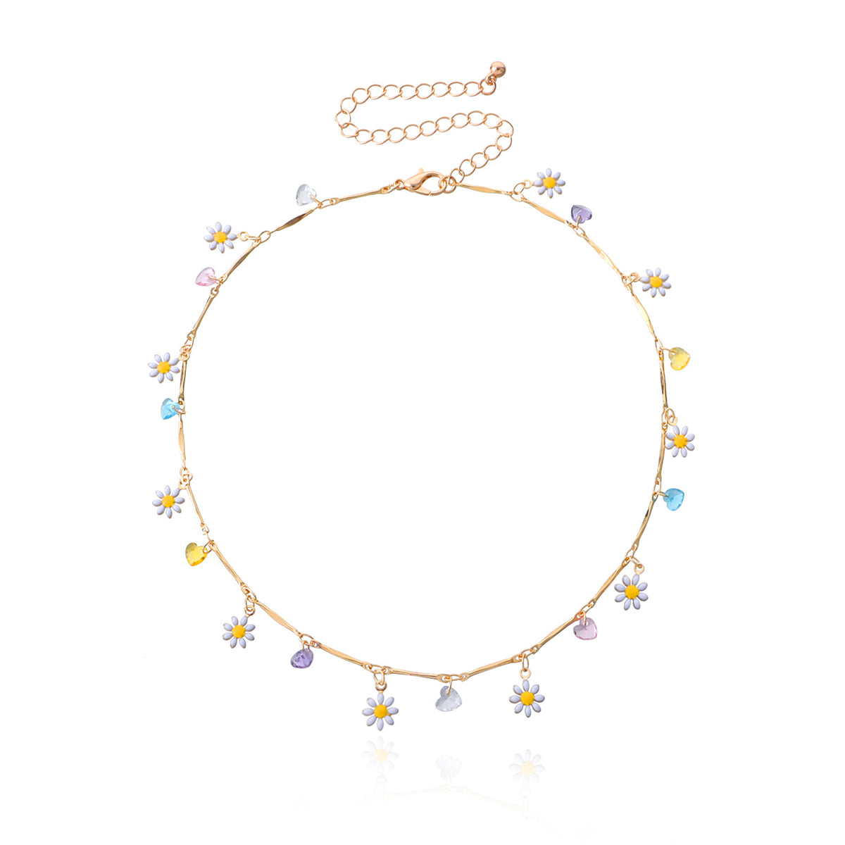 Multicolor Crystal and 18K Gold-Plated Flower Heart Station Collar Necklace, gold pendant necklace for women, lifestyle look