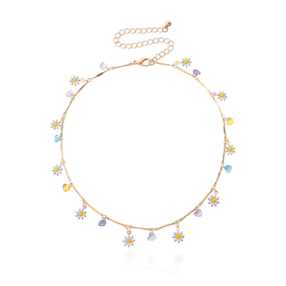 Multicolor Crystal and 18K Gold-Plated Flower Heart Station Collar Necklace, gold pendant necklace for women, lifestyle look