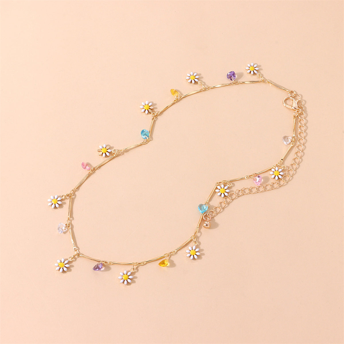 Multicolor Crystal and 18K Gold-Plated Flower Heart Station Collar Necklace, gold pendant necklace for women, styled look