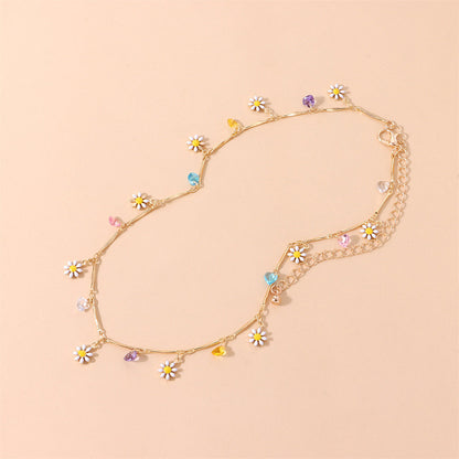 Multicolor Crystal and 18K Gold-Plated Flower Heart Station Collar Necklace, gold pendant necklace for women, styled look