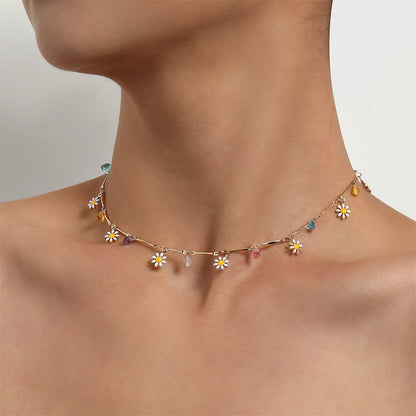 Multicolor Crystal and 18K Gold-Plated Flower Heart Station Collar Necklace, gold pendant necklace for women, side view