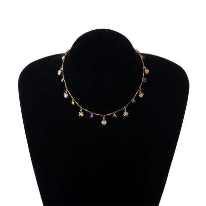 Multicolor Crystal and 18K Gold-Plated Flower Heart Station Collar Necklace, gold pendant necklace for women, detail close-up