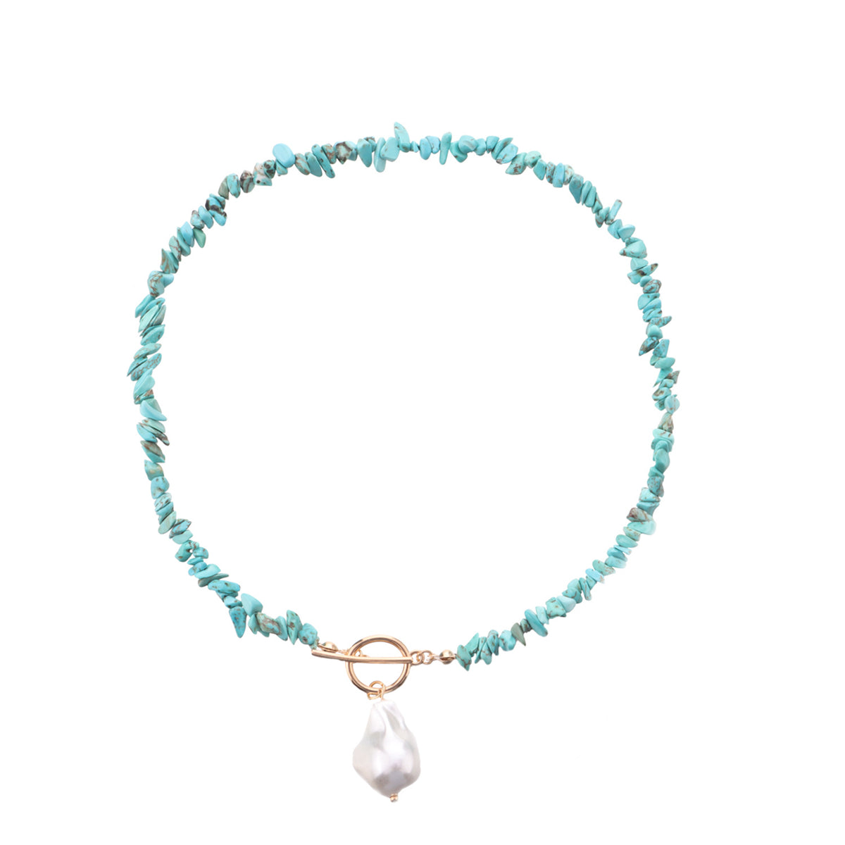 Pearl and Turquoise 18K Gold-Plated Drop Pendant Necklace, gold pendant necklace for women, botanical inspired, side view