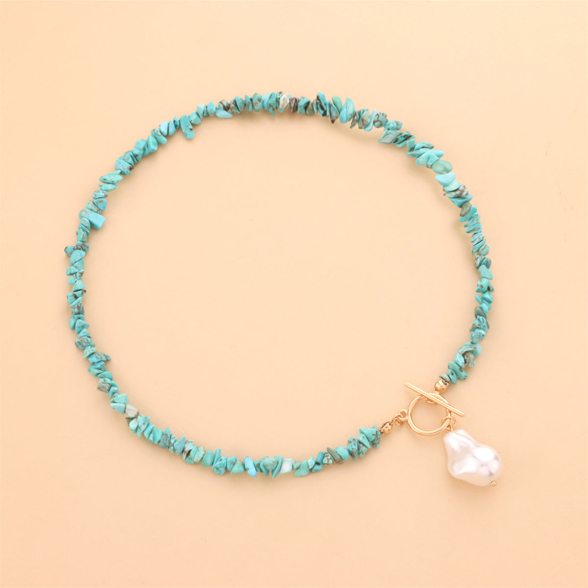 Pearl and Turquoise 18K Gold-Plated Drop Pendant Necklace, gold pendant necklace for women, detail close-up