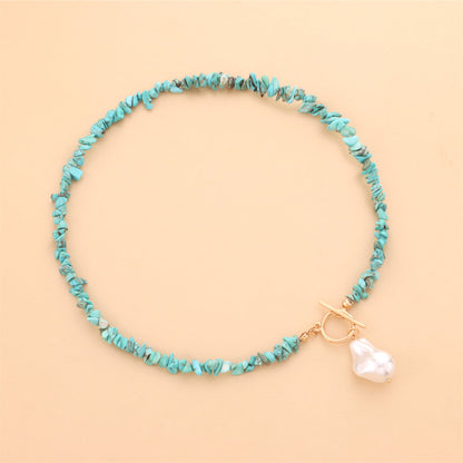 Pearl and Turquoise 18K Gold-Plated Drop Pendant Necklace, gold pendant necklace for women, detail close-up