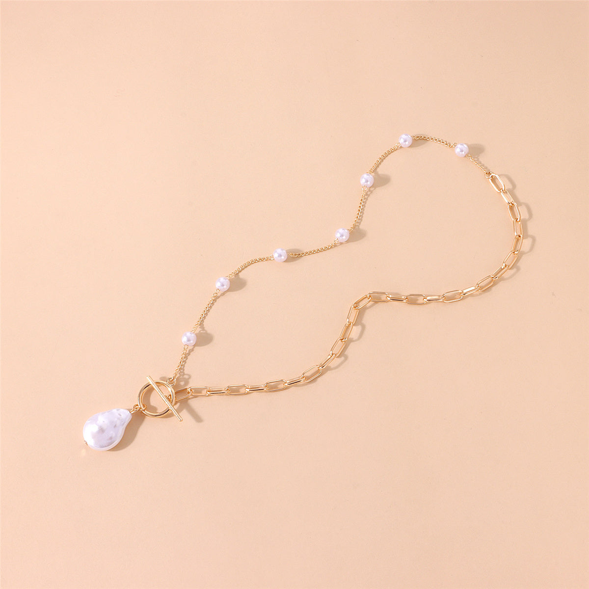 Pearl and 18K Gold-Plated Asymmetric Pendant Necklace, gold pendant necklace for women, elegant gift for her, styled look