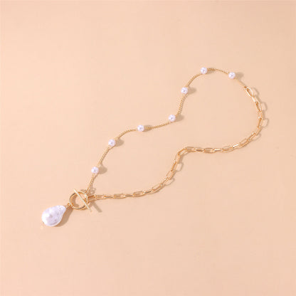 Pearl and 18K Gold-Plated Asymmetric Pendant Necklace, gold pendant necklace for women, elegant gift for her, styled look