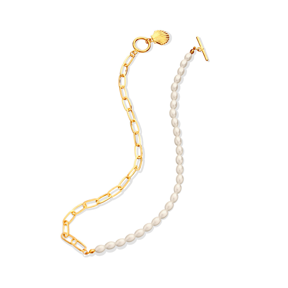 Pearl and 18K Gold-Plated Shell Pendant Necklace, gold pendant necklace for women, everyday style, lifestyle look