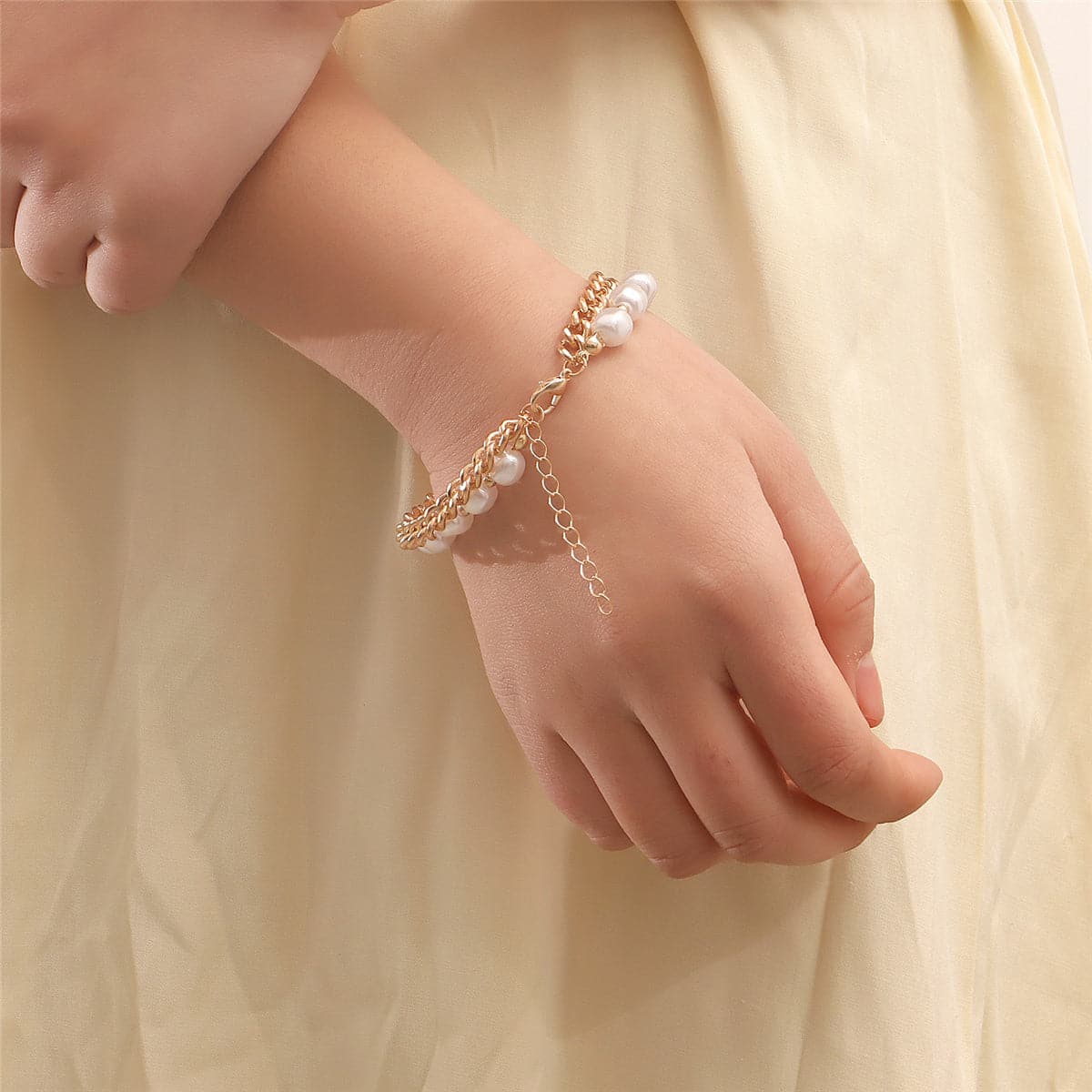 Pearl & 18K Gold-Plated Cuban Chain Layered Bracelet