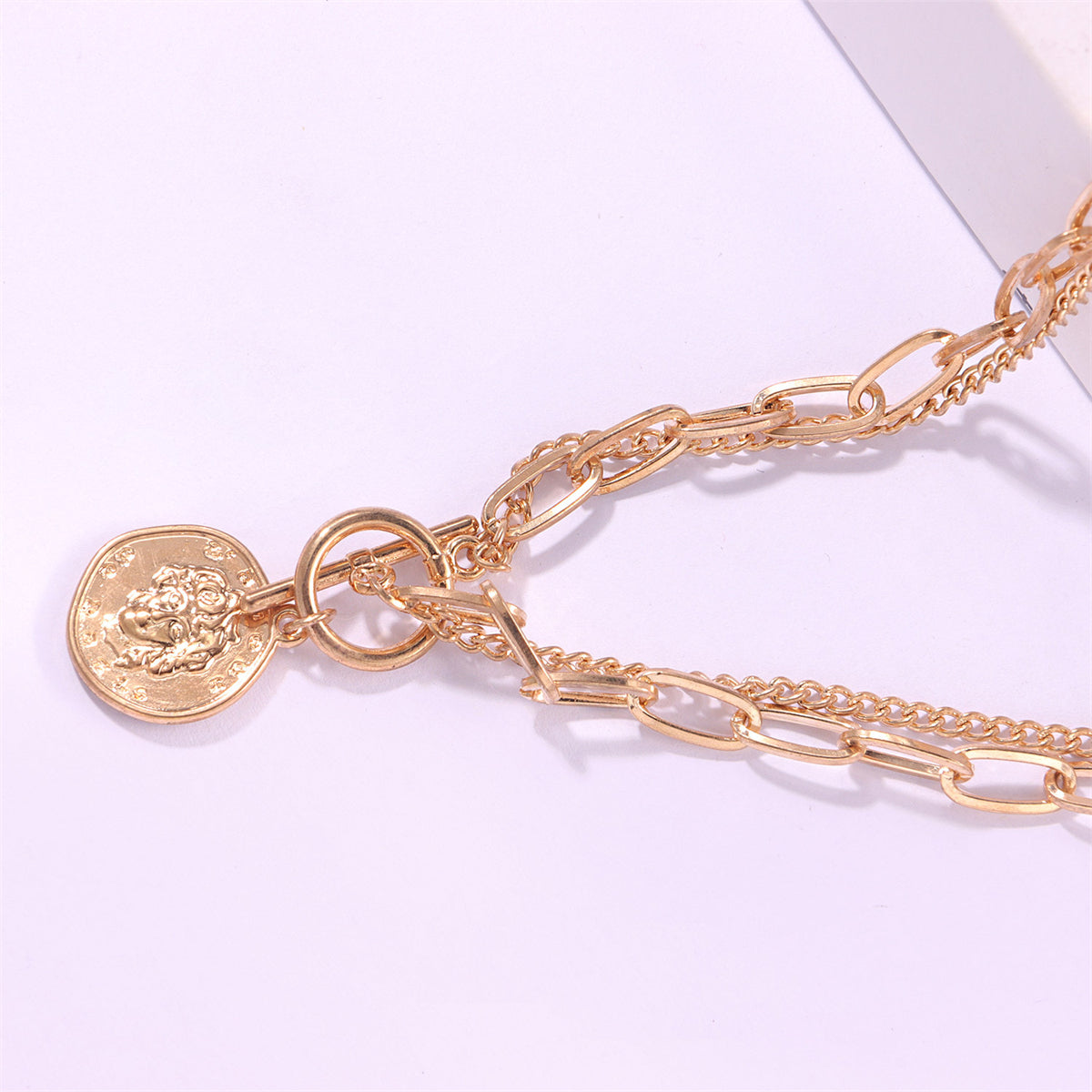 18K Gold-Plated Coin Layered Pendant Necklace, gold pendant necklace for women, everyday style, styled look