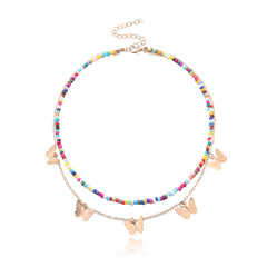 Multicolor Howlite & 18K Gold-Plated Butterfly Pendant Layered Necklace