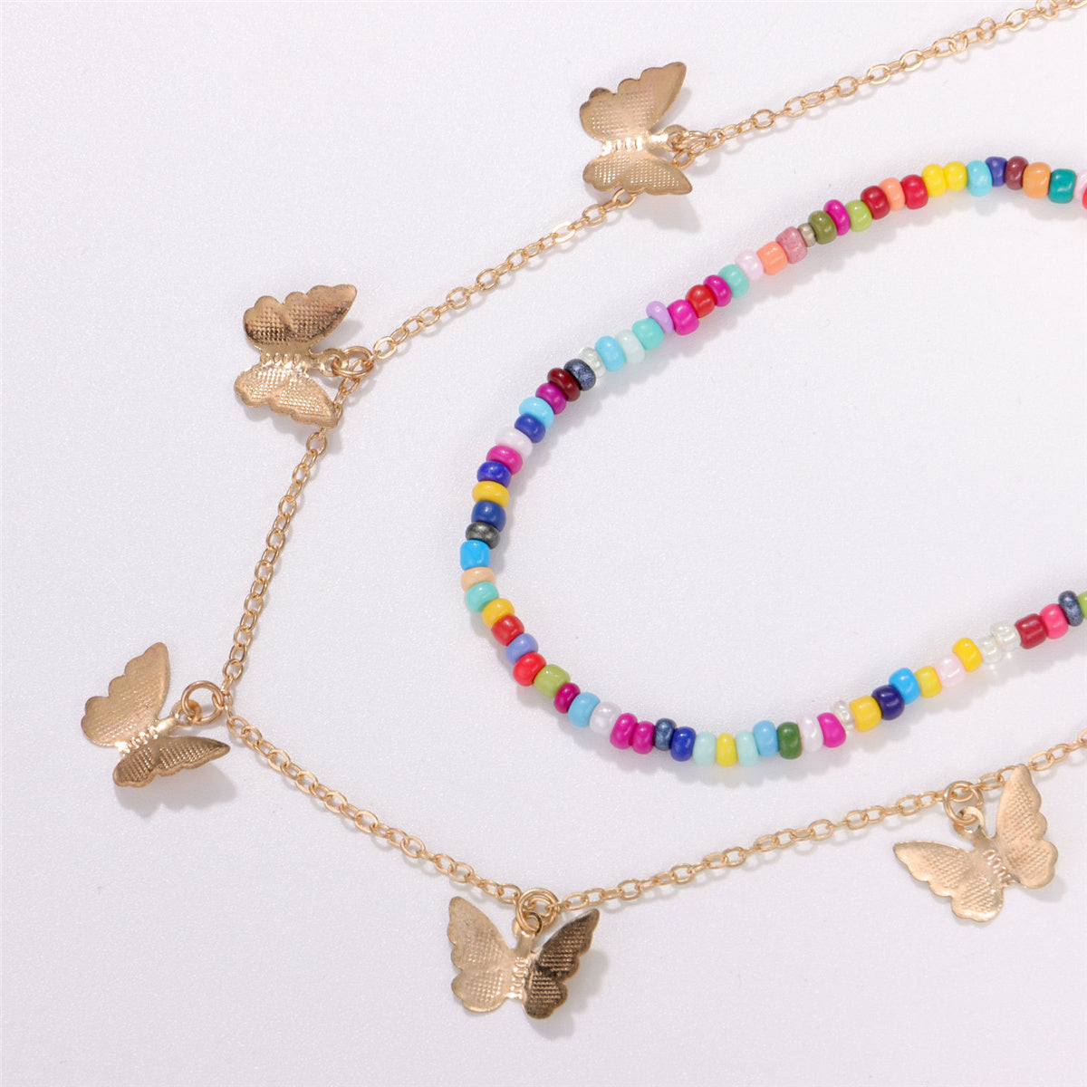 Multicolor Howlite & 18K Gold-Plated Butterfly Pendant Layered Necklace