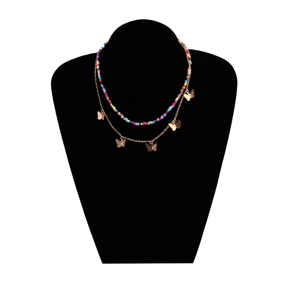 Multicolor Howlite & 18K Gold-Plated Butterfly Pendant Layered Necklace