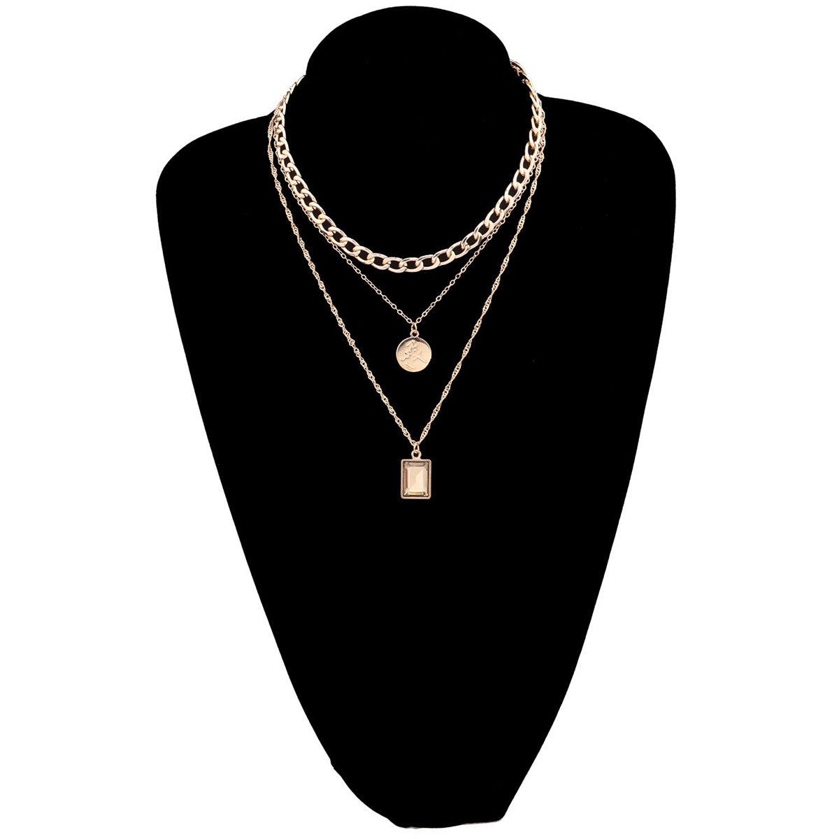 Crystal & 18K Gold-Plated Rectangle Layered Pendant Necklace