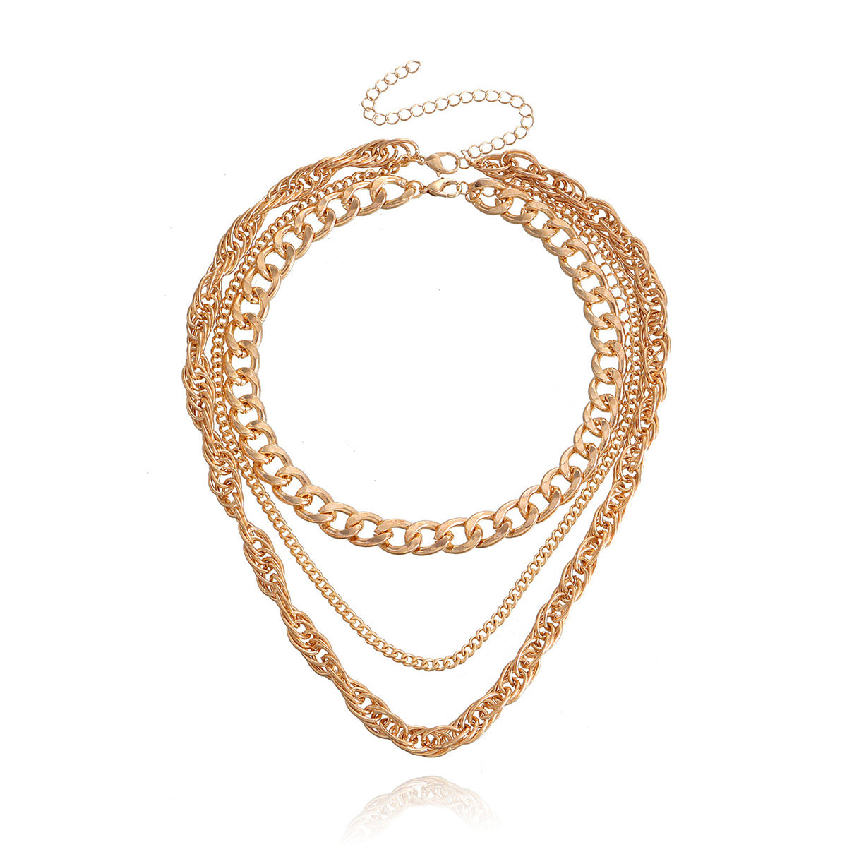 18K Gold-Plated Curb and Twine Chain Layered Necklace Set, jewelry gift sets for women, elegant gift for her, side view