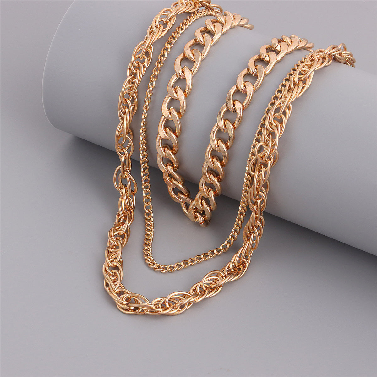 18K Gold-Plated Curb and Twine Chain Layered Necklace Set, jewelry gift sets for women, elegant gift for her, lifestyle look