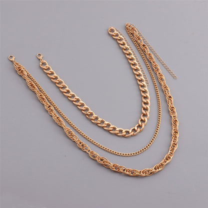18K Gold-Plated Curb and Twine Chain Layered Necklace Set, jewelry gift sets for women, elegant gift for her, styled look