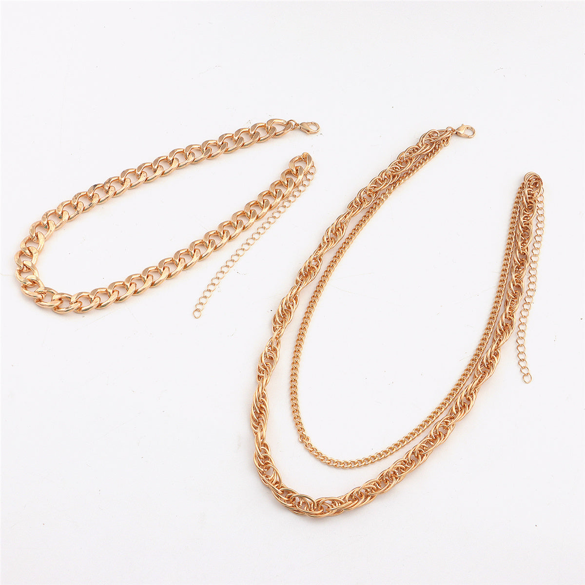 18K Gold-Plated Curb and Twine Chain Layered Necklace Set, jewelry gift sets for women, elegant gift for her, detail close-up