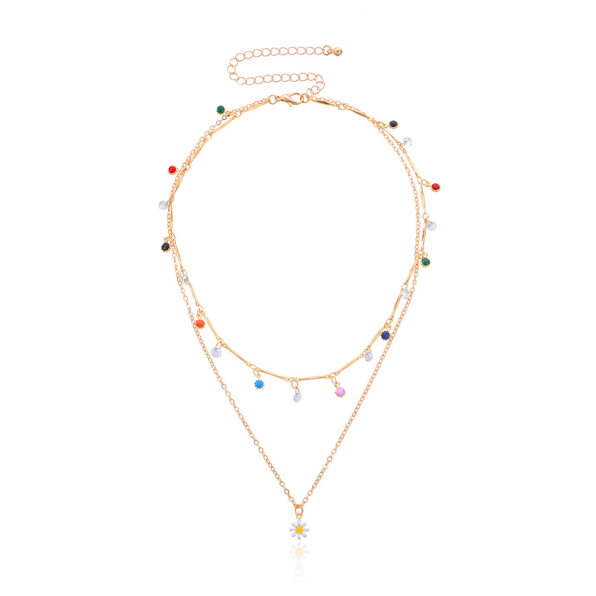 Cubic Zirconia and Enamel 18K Gold-Plated Mum Layered Pendant Necklace, gold pendant necklace for women, side view