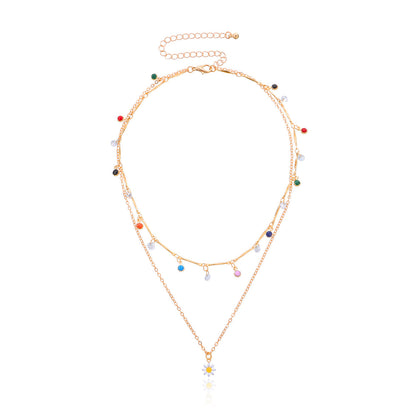 Cubic Zirconia and Enamel 18K Gold-Plated Mum Layered Pendant Necklace, gold pendant necklace for women, side view