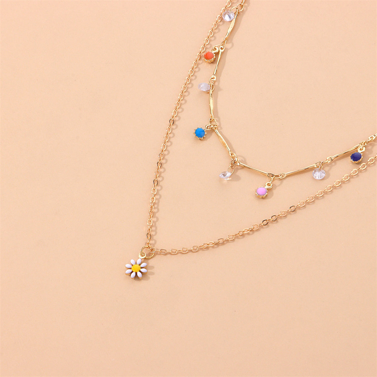 Cubic Zirconia and Enamel 18K Gold-Plated Mum Layered Pendant Necklace, gold pendant necklace for women, lifestyle look