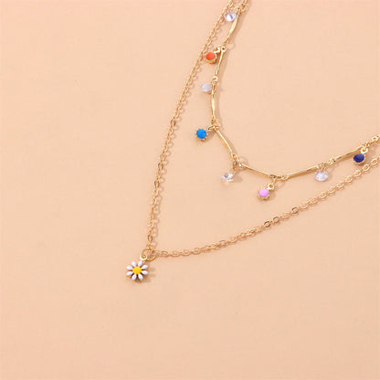 Cubic Zirconia and Enamel 18K Gold-Plated Mum Layered Pendant Necklace, gold pendant necklace for women, lifestyle look