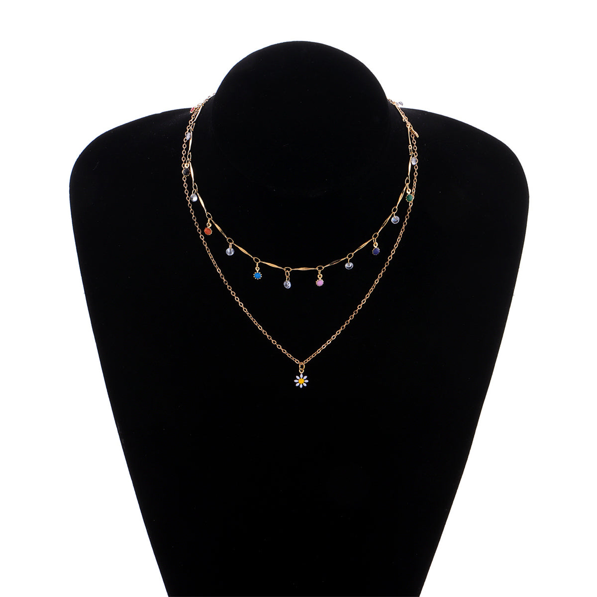 Cubic Zirconia and Enamel 18K Gold-Plated Mum Layered Pendant Necklace, gold pendant necklace for women, styled look