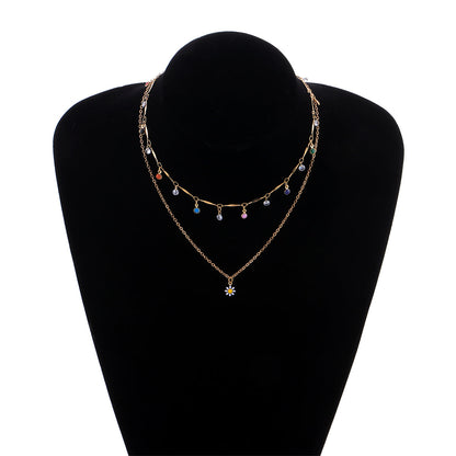 Cubic Zirconia and Enamel 18K Gold-Plated Mum Layered Pendant Necklace, gold pendant necklace for women, styled look