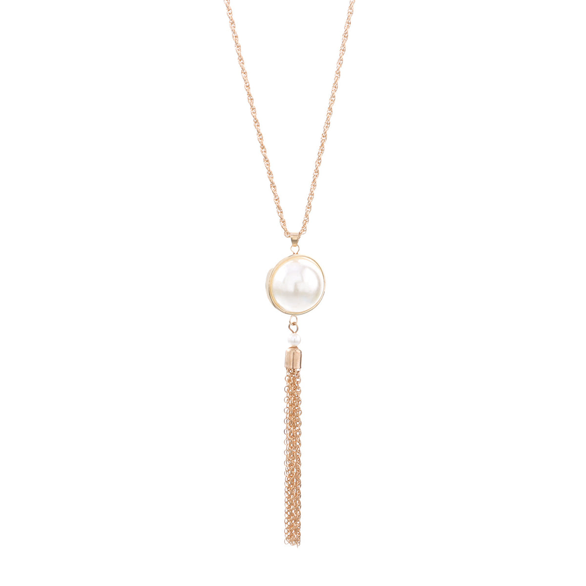 Pearl and 18K Gold-Plated Tassel Pendant Necklace, gold pendant necklace for women, botanical inspired, lifestyle look