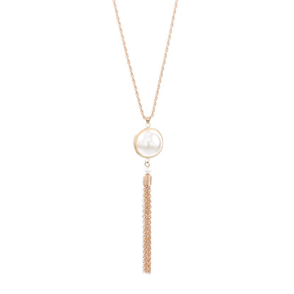 Pearl and 18K Gold-Plated Tassel Pendant Necklace, gold pendant necklace for women, botanical inspired, lifestyle look