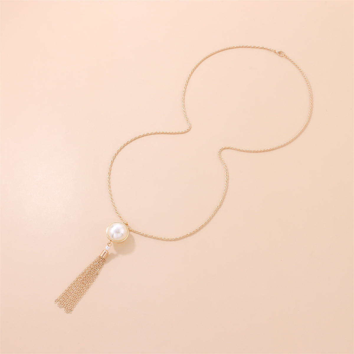 Pearl and 18K Gold-Plated Tassel Pendant Necklace, gold pendant necklace for women, botanical inspired, styled look