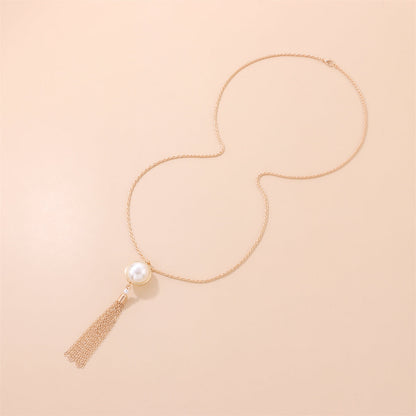 Pearl and 18K Gold-Plated Tassel Pendant Necklace, gold pendant necklace for women, botanical inspired, styled look