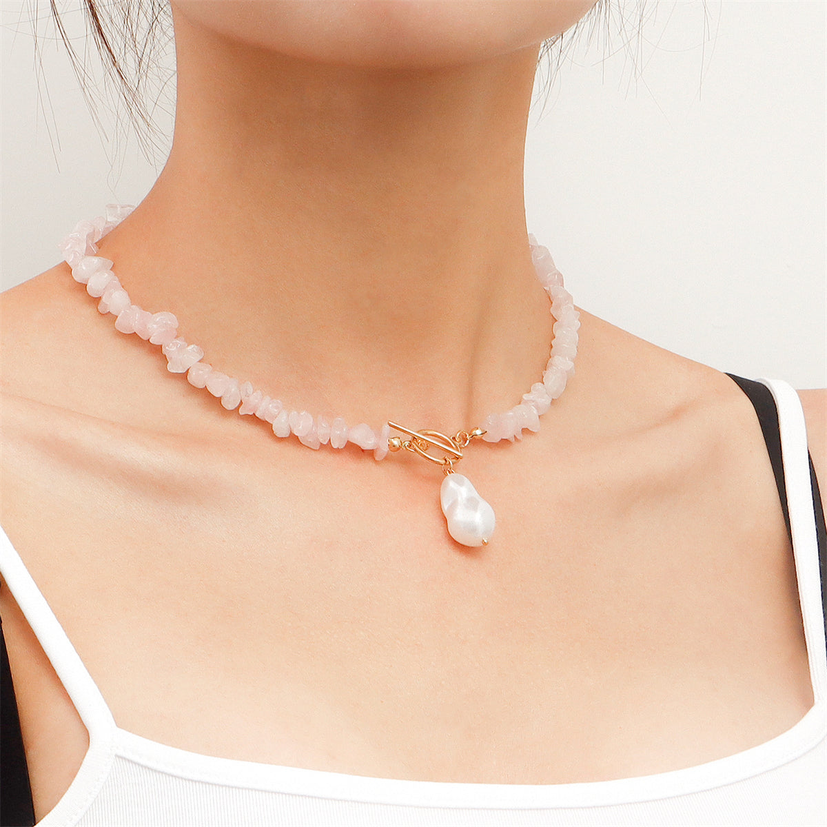 Pearl & Pink Irregular Resin 18K Gold-Plated Drop Pendant Toggle Necklace