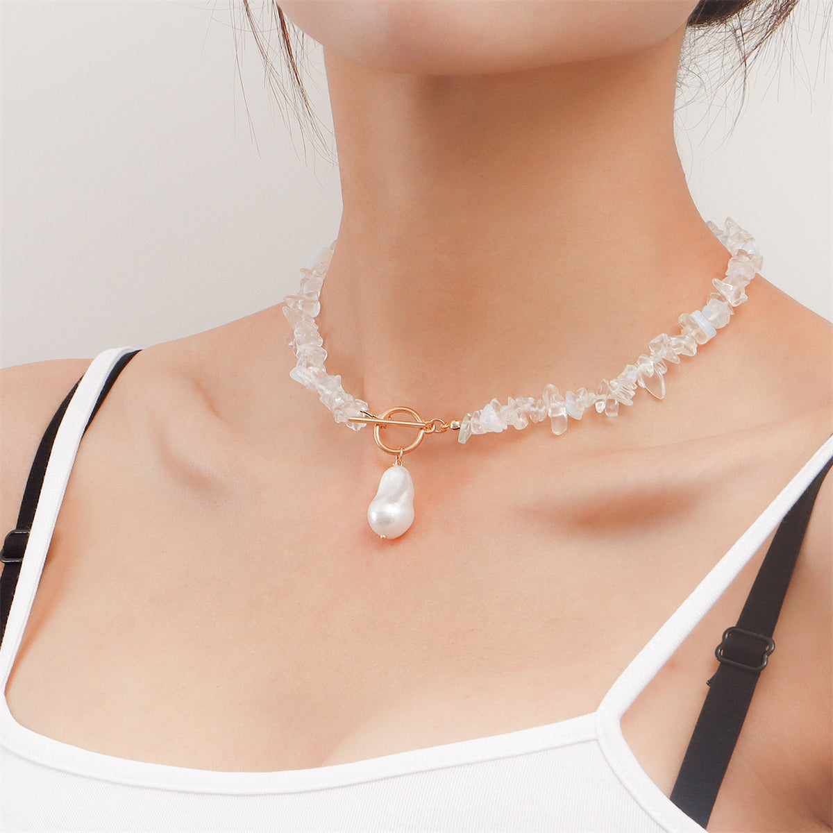 Pearl & Clear Irregular Resin 18K Gold-Plated Drop Pendant Necklace