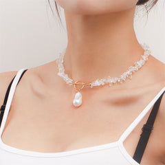Pearl & Clear Irregular Resin 18K Gold-Plated Drop Pendant Necklace