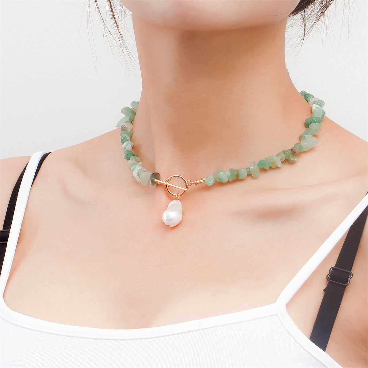 Pearl & Green Irregular Resin 18K Gold-Plated Drop Pendant Toggle Necklace